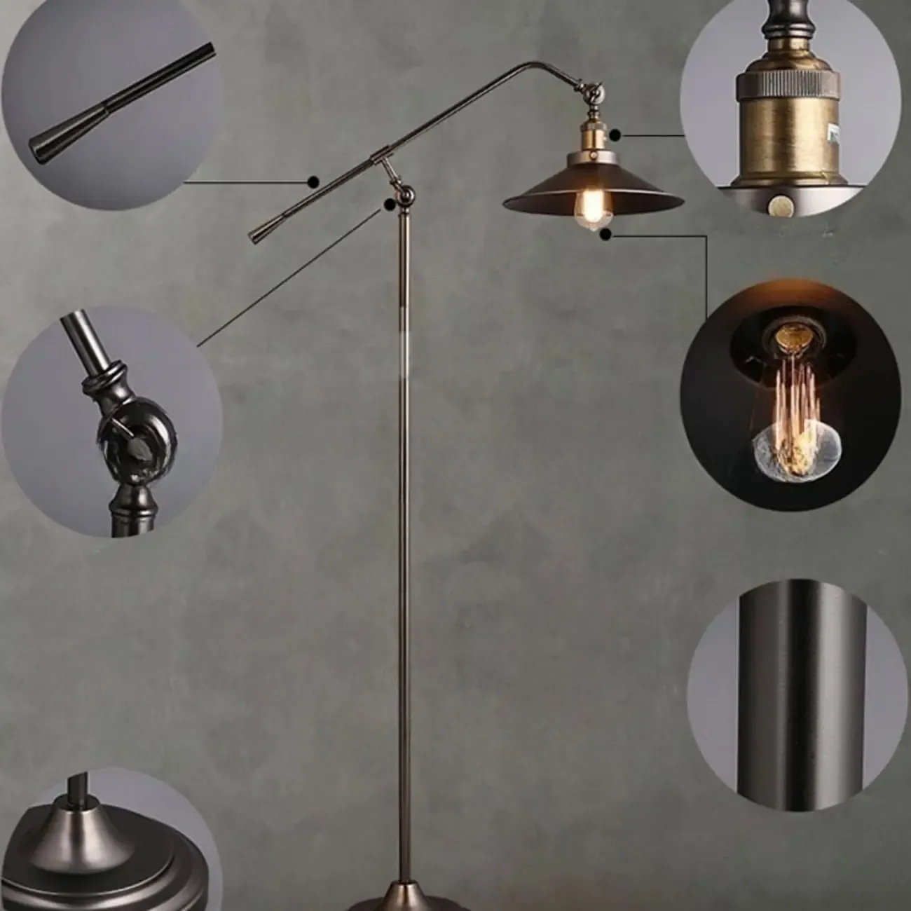 Adjustable Industrial Retro Metal Standing Floor Lamp Image - 5