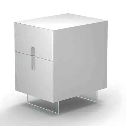 Modern White Wood Clear Base 2-Drawer Nightstand Image - 9