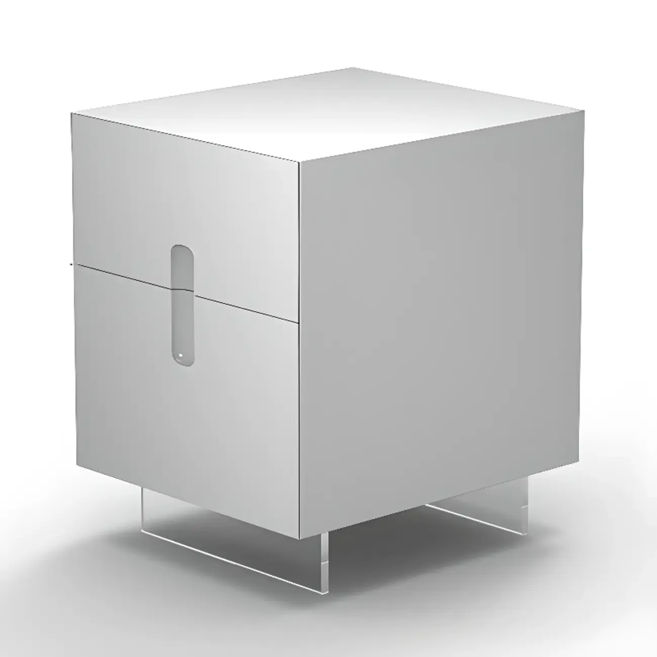 Modern White Wood Clear Base 2-Drawer Nightstand Image - 12