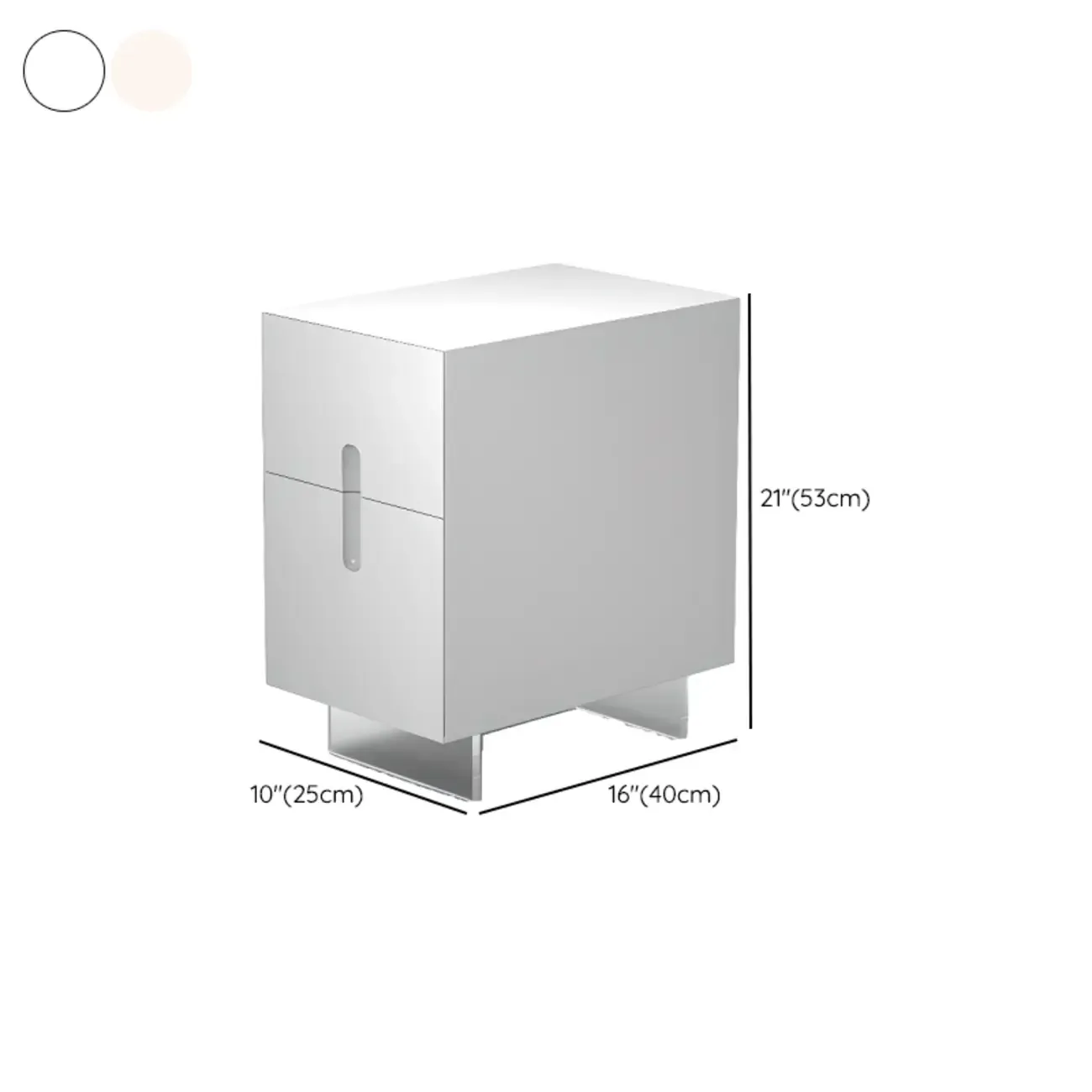 Modern White Wood Clear Base 2-Drawer Nightstand #size