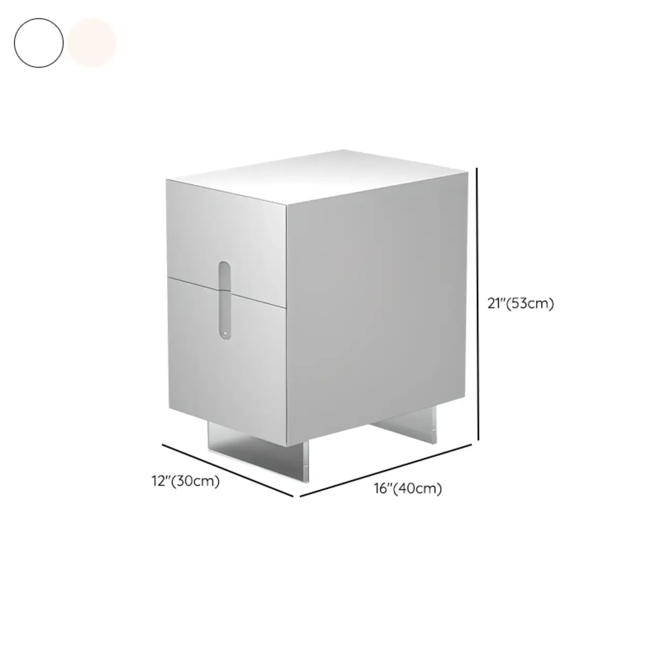 Modern White Wood Clear Base 2-Drawer Nightstand Image - 15