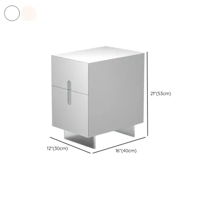 Modern White Wood Clear Base 2-Drawer Nightstand Image - 15