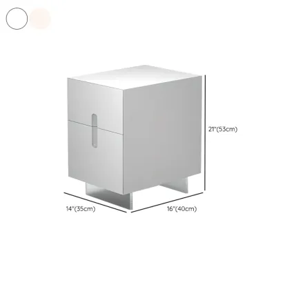 Modern White Wood Clear Base 2-Drawer Nightstand Image - 16