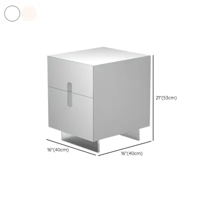 Modern White Wood Clear Base 2-Drawer Nightstand Image - 17