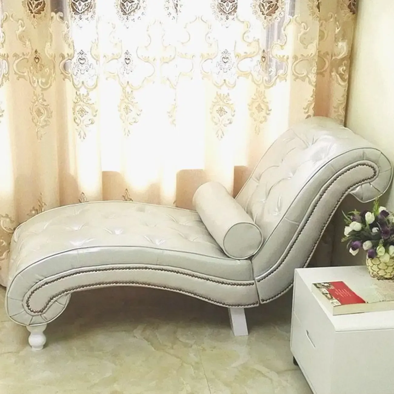 Modern Solid Armless Flannel Chaise Lounge Image - 17