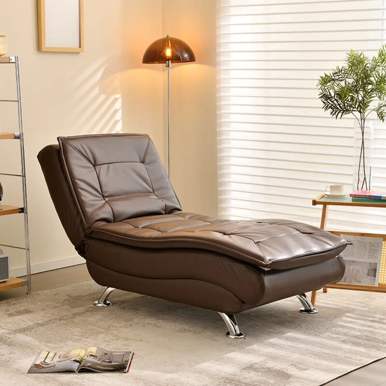 Modern Black Leather Reclining Bowed Chaise Lounge for Home Image - 12 | homeyfad