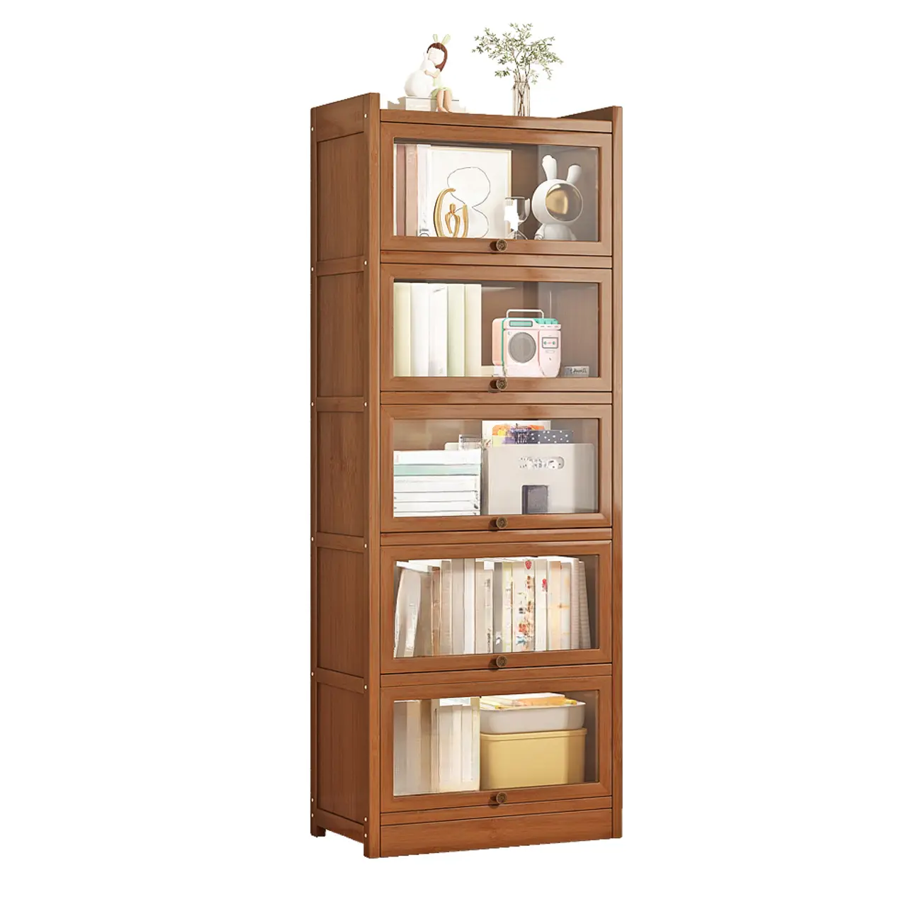 Modern Brown Wooden Clear Glass Front Display Storage Cabinet Image - 5 | homeyfad