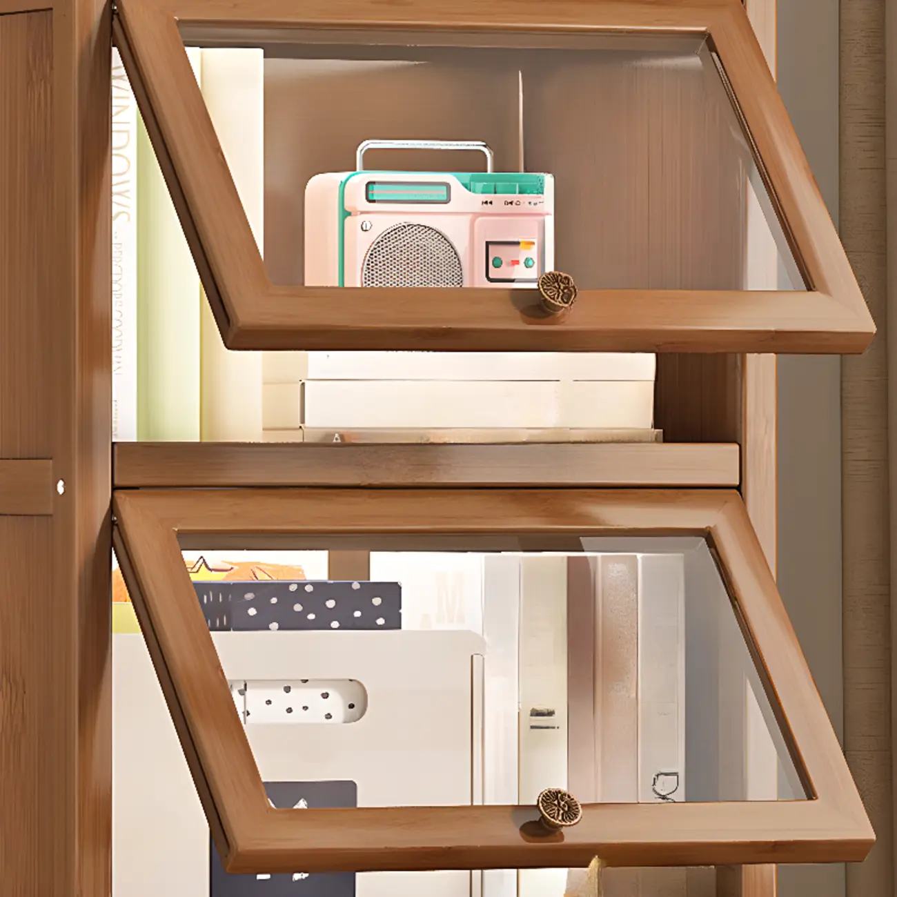 Modern Brown Wooden Clear Glass Front Display Storage Cabinet Image - 7 | homeyfad