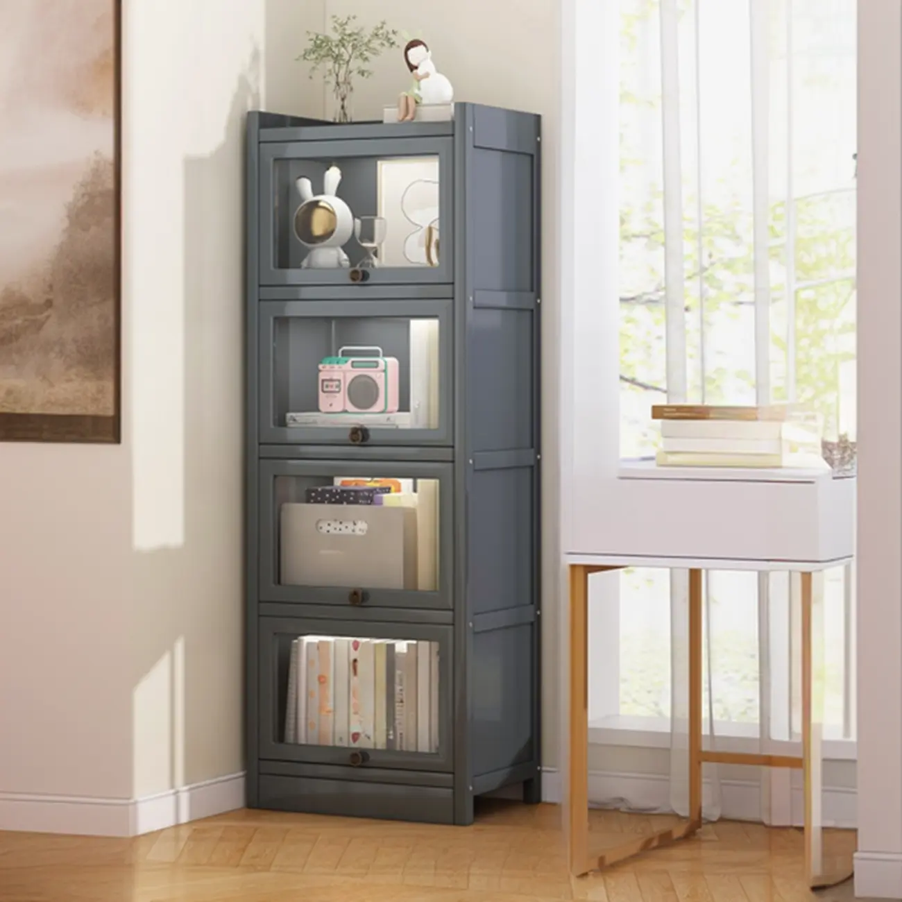 Modern Brown Wooden Clear Glass Front Display Storage Cabinet Image - 9 | homeyfad