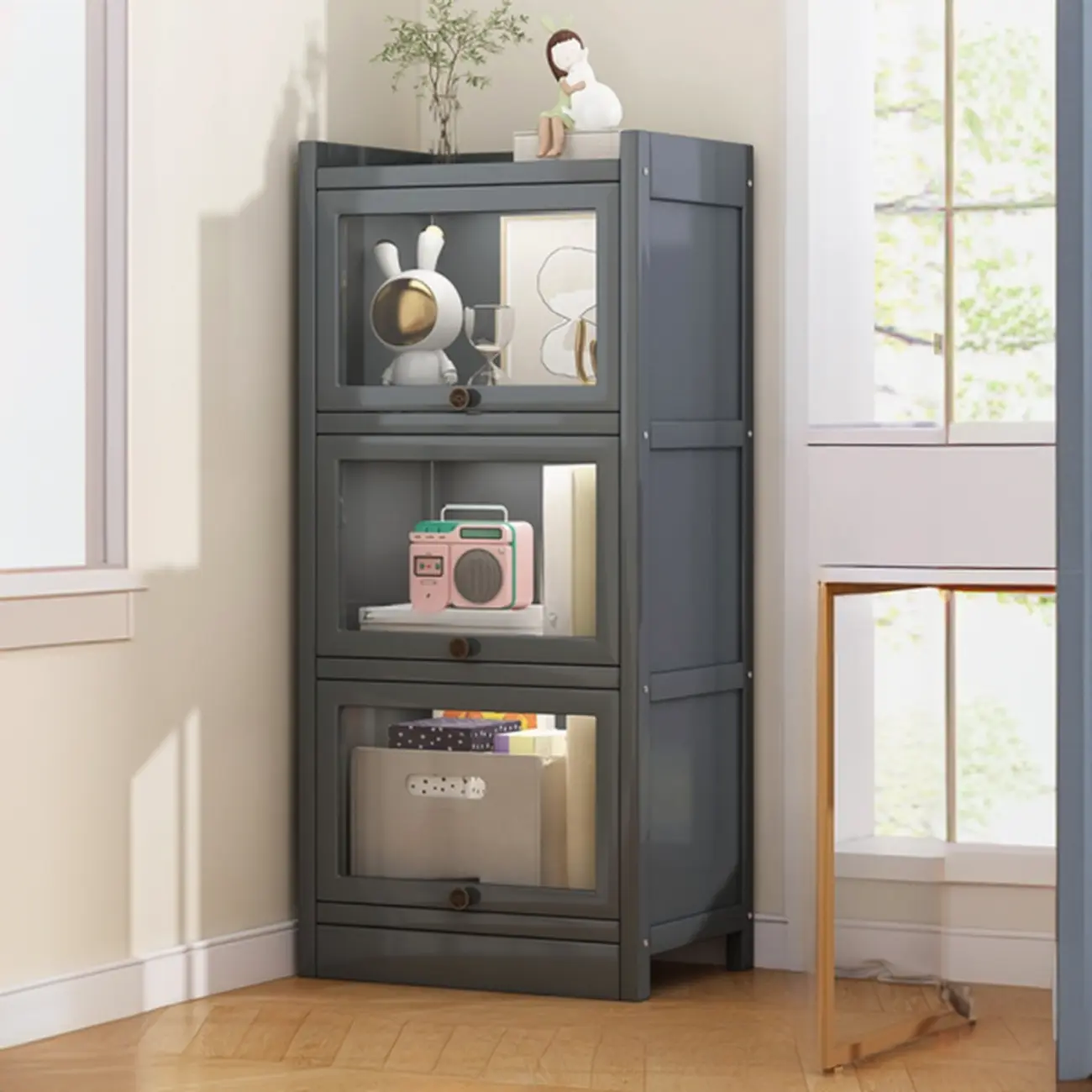 Modern Brown Wooden Clear Glass Front Display Storage Cabinet Image - 14 | homeyfad