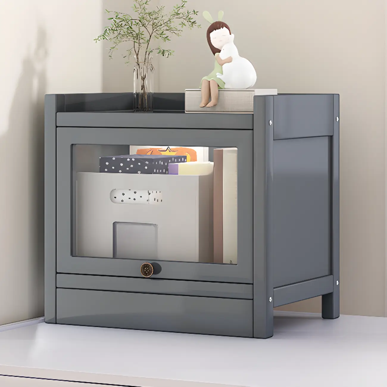 Modern Brown Wooden Clear Glass Front Display Storage Cabinet Image - 19 | homeyfad