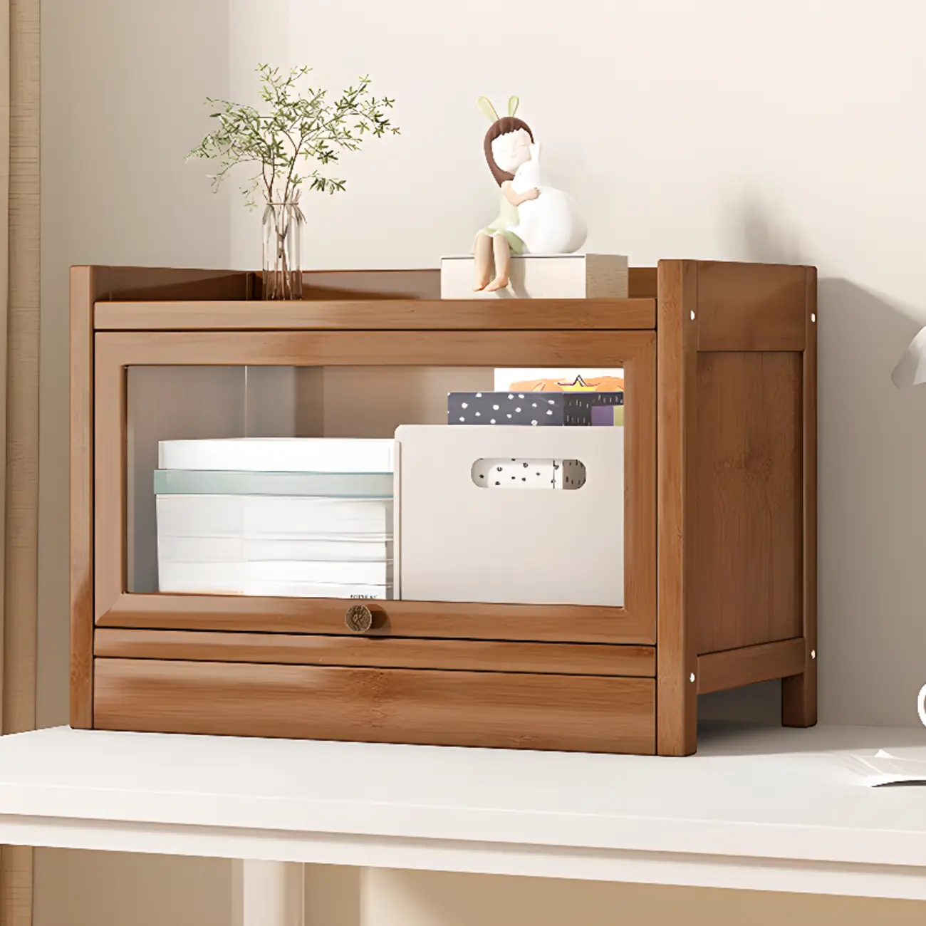 Modern Brown Wooden Clear Glass Front Display Storage Cabinet Image - 20 | homeyfad