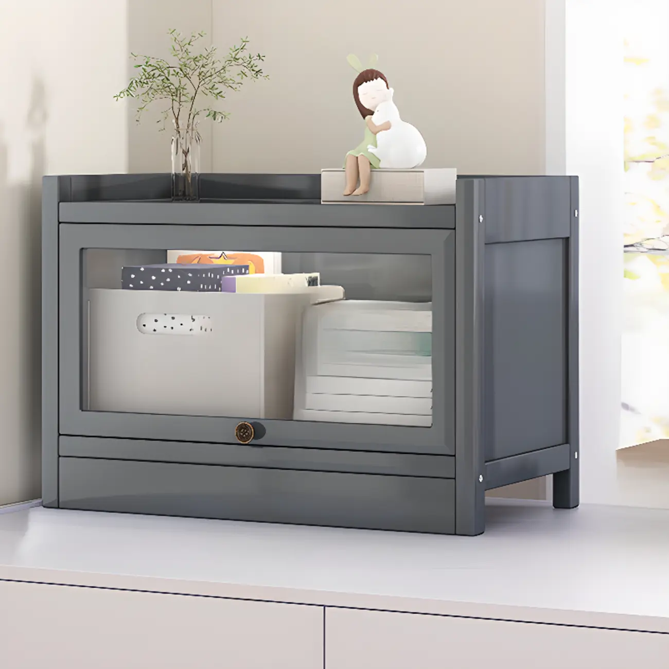 Modern Brown Wooden Clear Glass Front Display Storage Cabinet Image - 21 | homeyfad