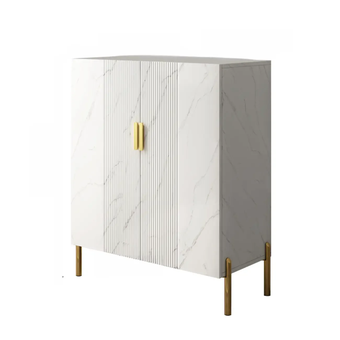 Hallway Wood White Shoe Storage Cabinet with Gold Legs Image - 5