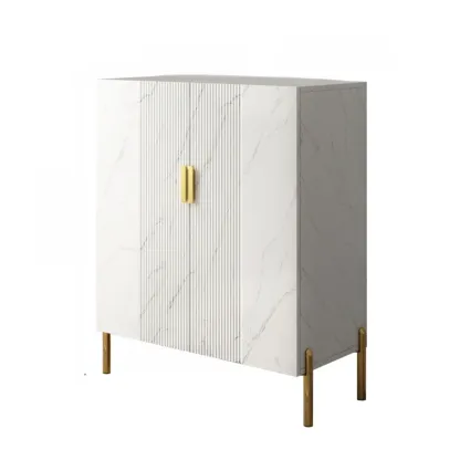 Hallway Wood White Shoe Storage Cabinet with Gold Legs Image - 5