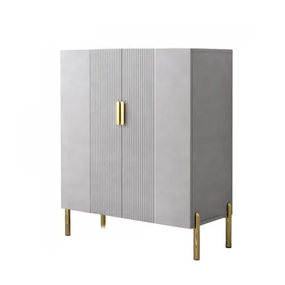 Hallway Wood White Shoe Storage Cabinet with Gold Legs Image - 7