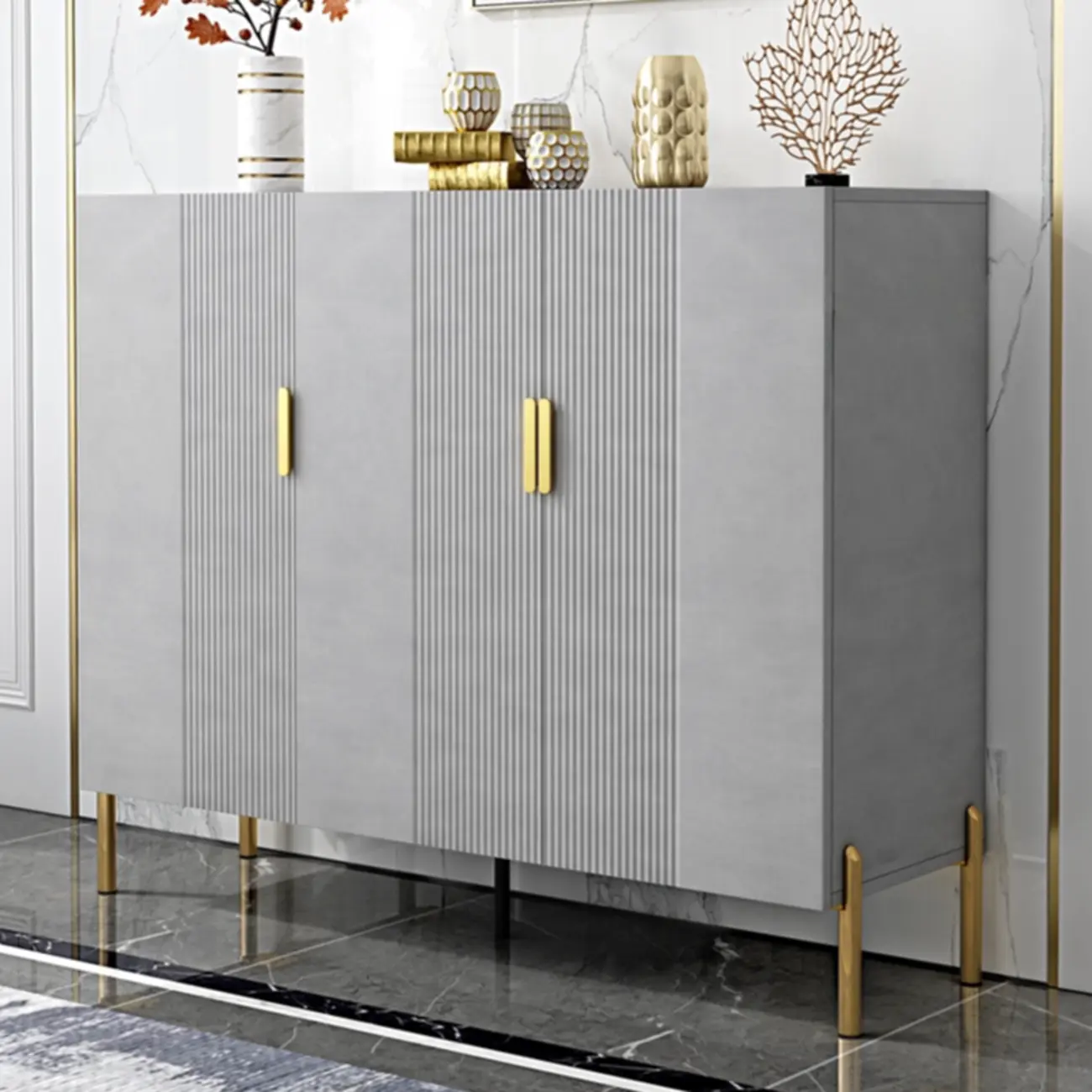 Hallway Wood White Shoe Storage Cabinet with Gold Legs Image - 10 | homeyfad