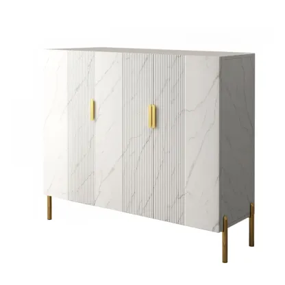 Hallway Wood White Shoe Storage Cabinet with Gold Legs Image - 11