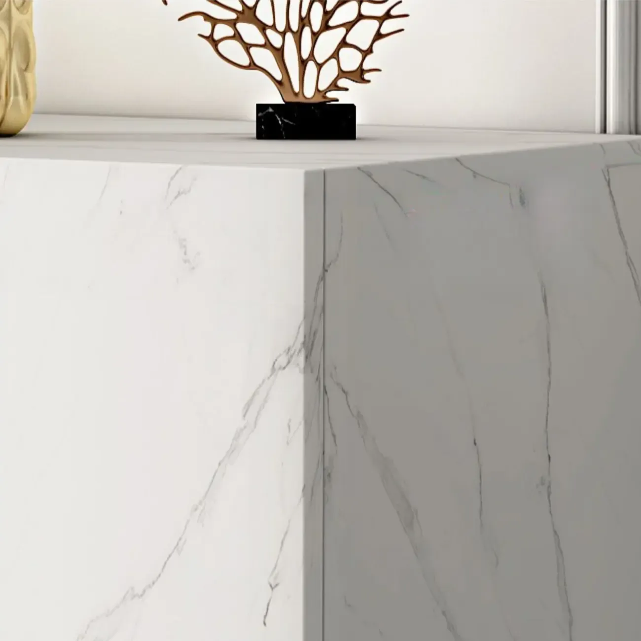 Hallway Wood White Shoe Storage Cabinet with Gold Legs Image - 20