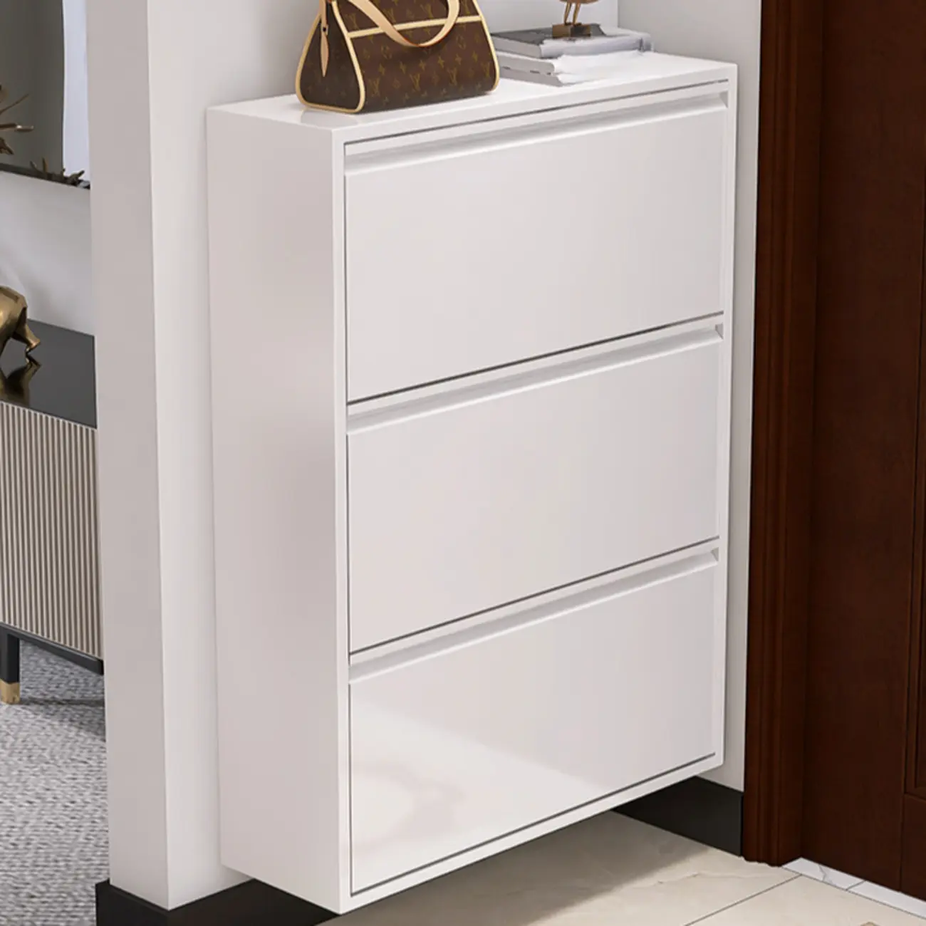 White Metal Wall-Mounted Entryway Shoe Storage Cabinet Image - 1 | homeyfad