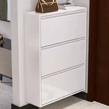 White Metal Wall-Mounted Entryway Shoe Storage Cabinet Image - 1