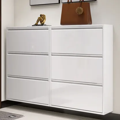 White Metal Wall-Mounted Entryway Shoe Storage Cabinet Image - 4