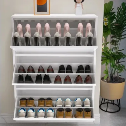 White Metal Wall-Mounted Entryway Shoe Storage Cabinet Image - 6