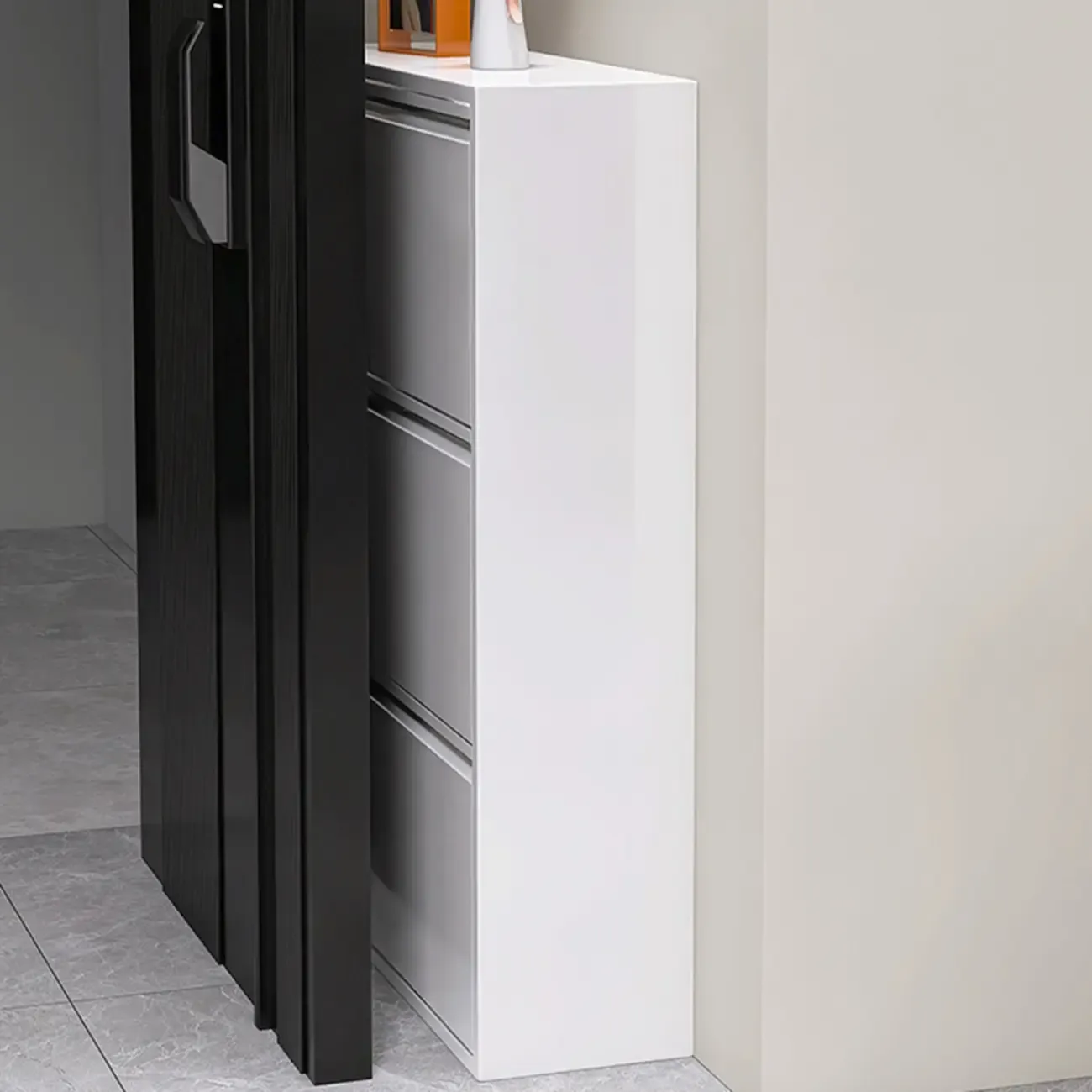 White Metal Wall-Mounted Entryway Shoe Storage Cabinet Image - 7