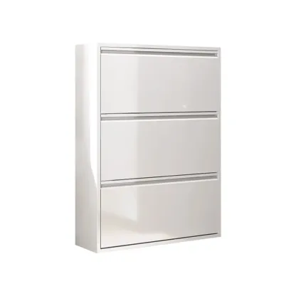 White Metal Wall-Mounted Entryway Shoe Storage Cabinet Image - 8
