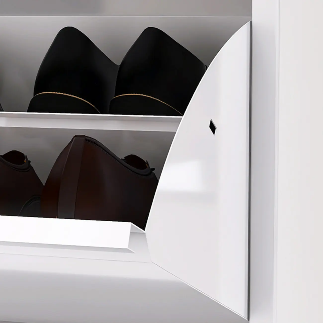 White Metal Wall-Mounted Entryway Shoe Storage Cabinet Image - 12 | homeyfad