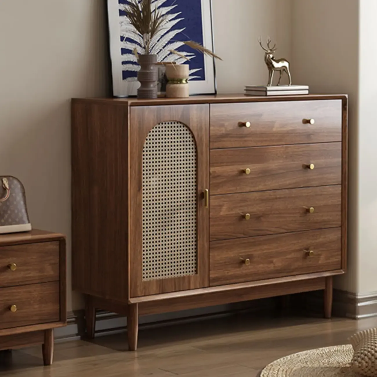 Mid-Century Modern Walnut Wood Living Room Storage Cabinet Image - 2