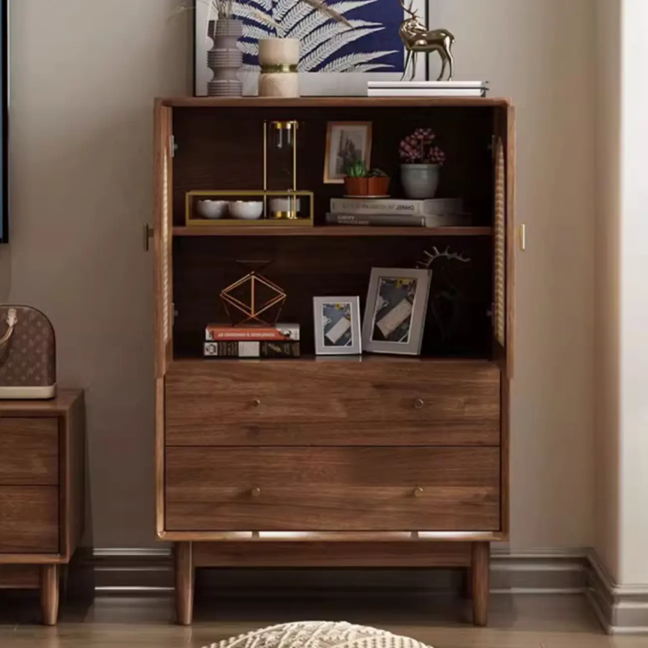 Mid-Century Modern Walnut Wood Living Room Storage Cabinet Image - 3 | homeyfad