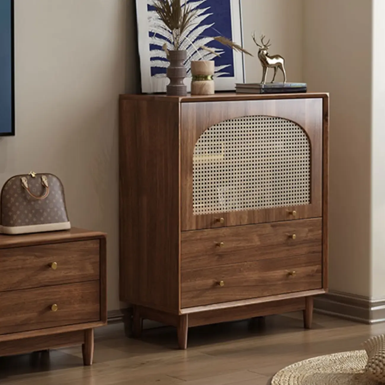 Mid-Century Modern Walnut Wood Living Room Storage Cabinet Image - 4