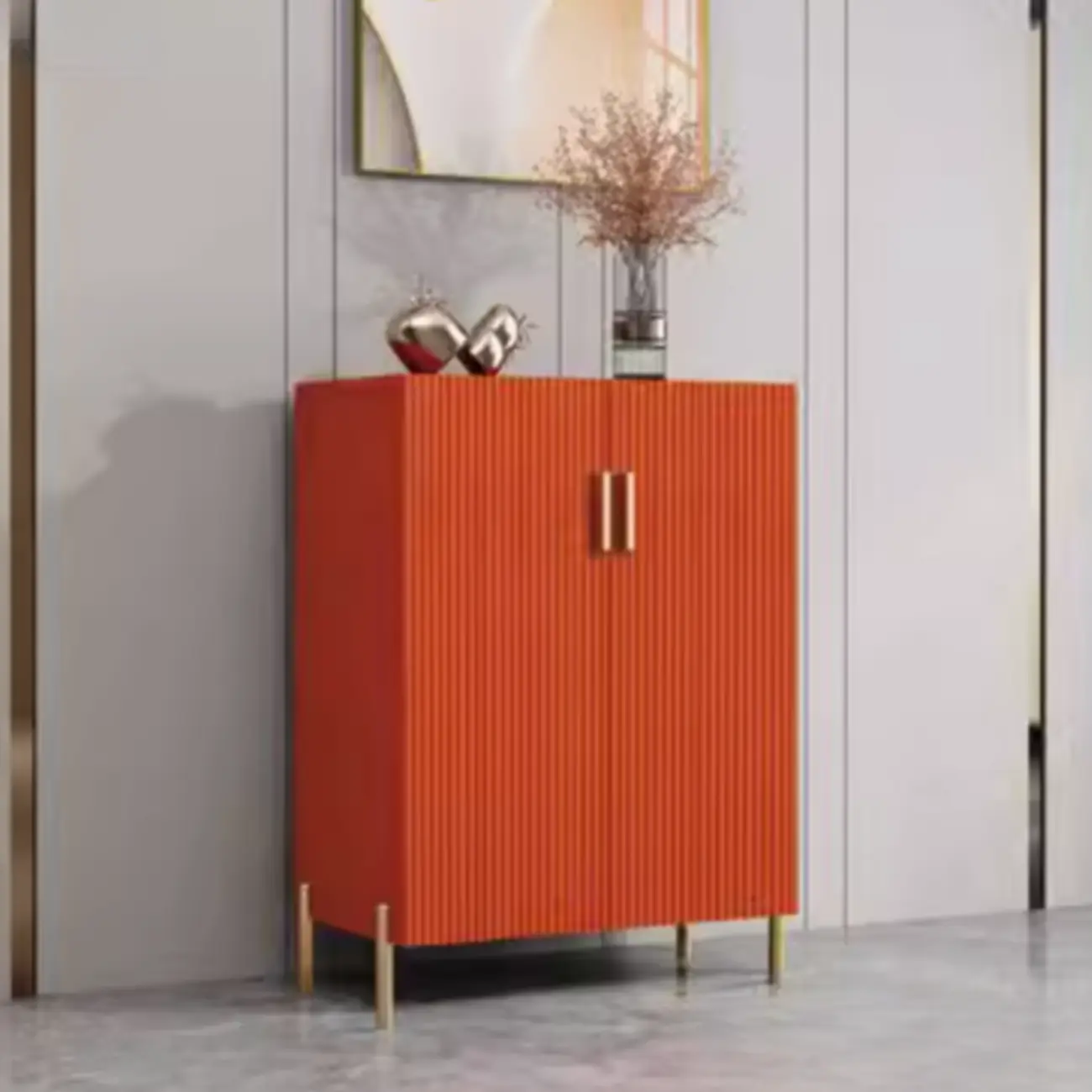 Modern Orange Wood Shoe Storage for Small Space Image - 1 | homeyfad