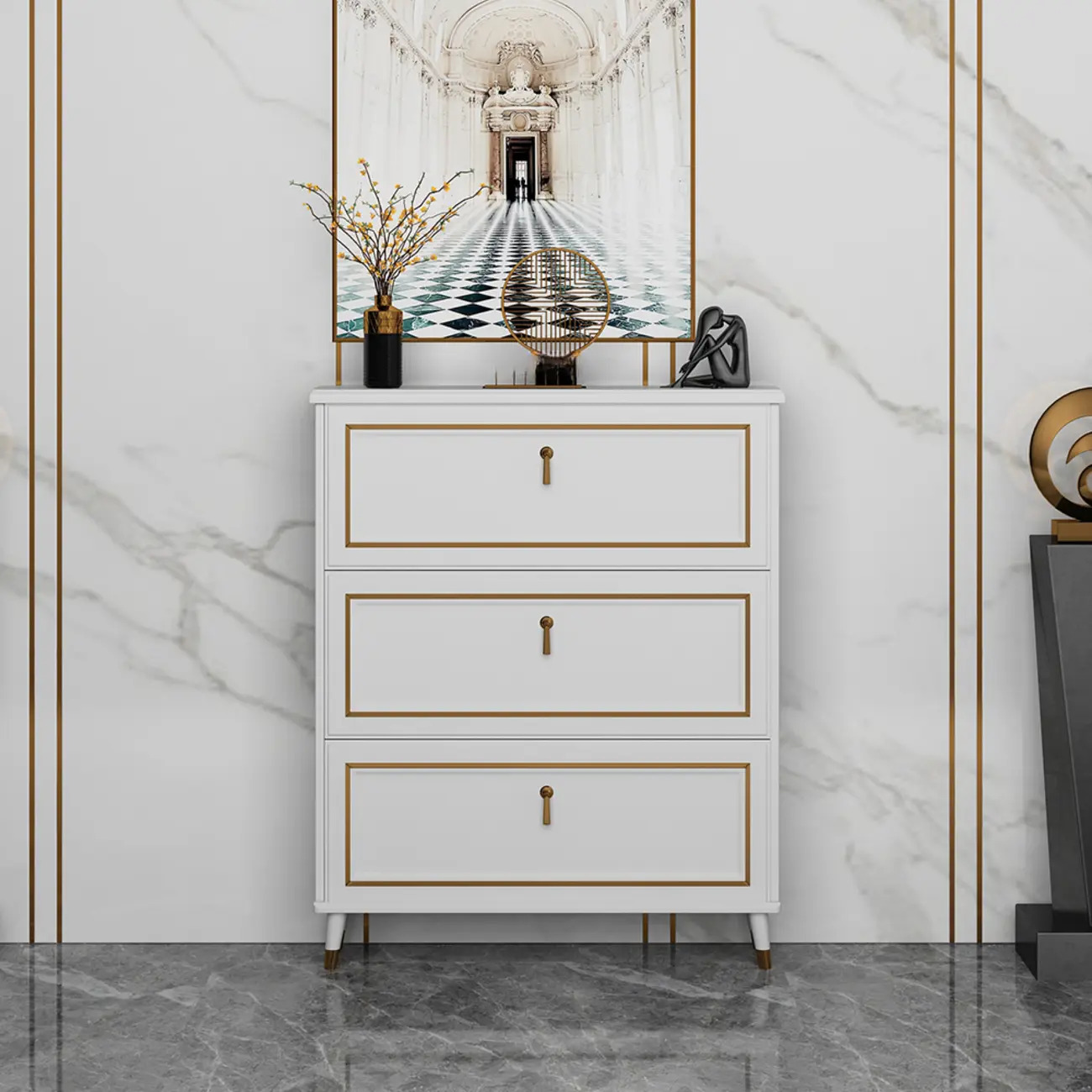 Grey Wooden Drop Front Shoe Cabinet with Adjustable Shelves Image - 1 | homeyfad