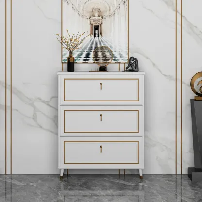 Grey Wooden Drop Front Shoe Cabinet with Adjustable Shelves Image - 1