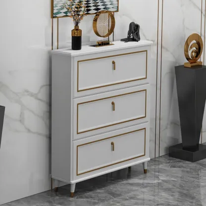 Grey Wooden Drop Front Shoe Cabinet with Adjustable Shelves Image - 2