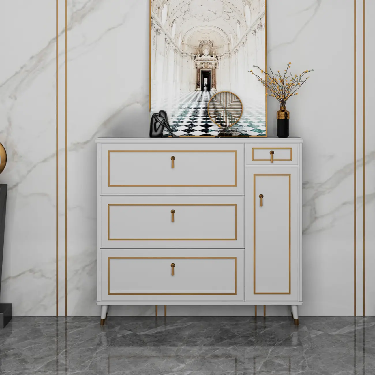 Grey Wooden Drop Front Shoe Cabinet with Adjustable Shelves Image - 3 | homeyfad