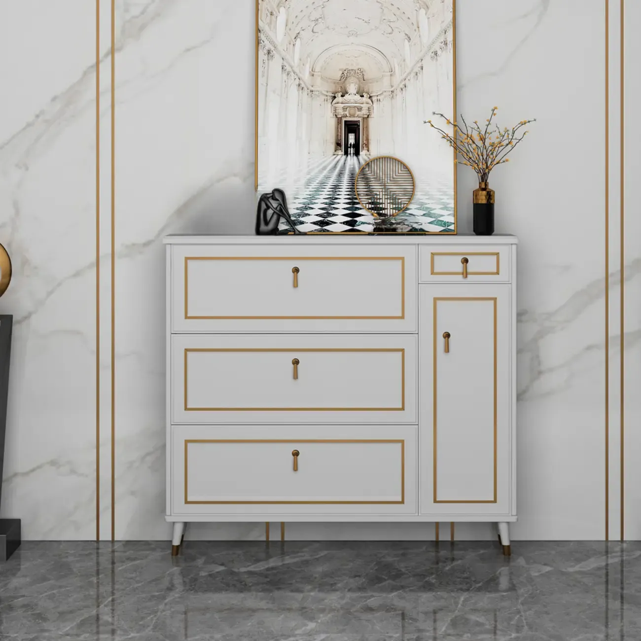 Grey Wooden Drop Front Shoe Cabinet with Adjustable Shelves Image - 3