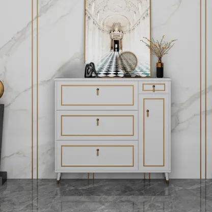 Grey Wooden Drop Front Shoe Cabinet with Adjustable Shelves Image - 3