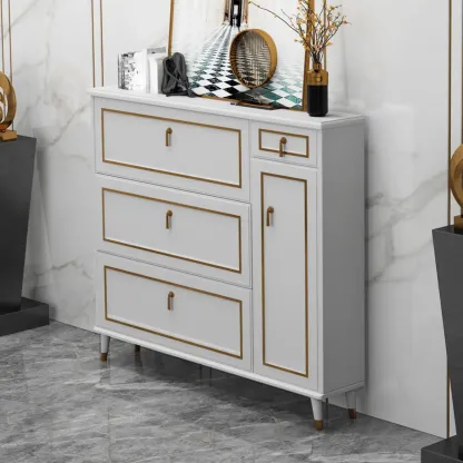 Grey Wooden Drop Front Shoe Cabinet with Adjustable Shelves Image - 4