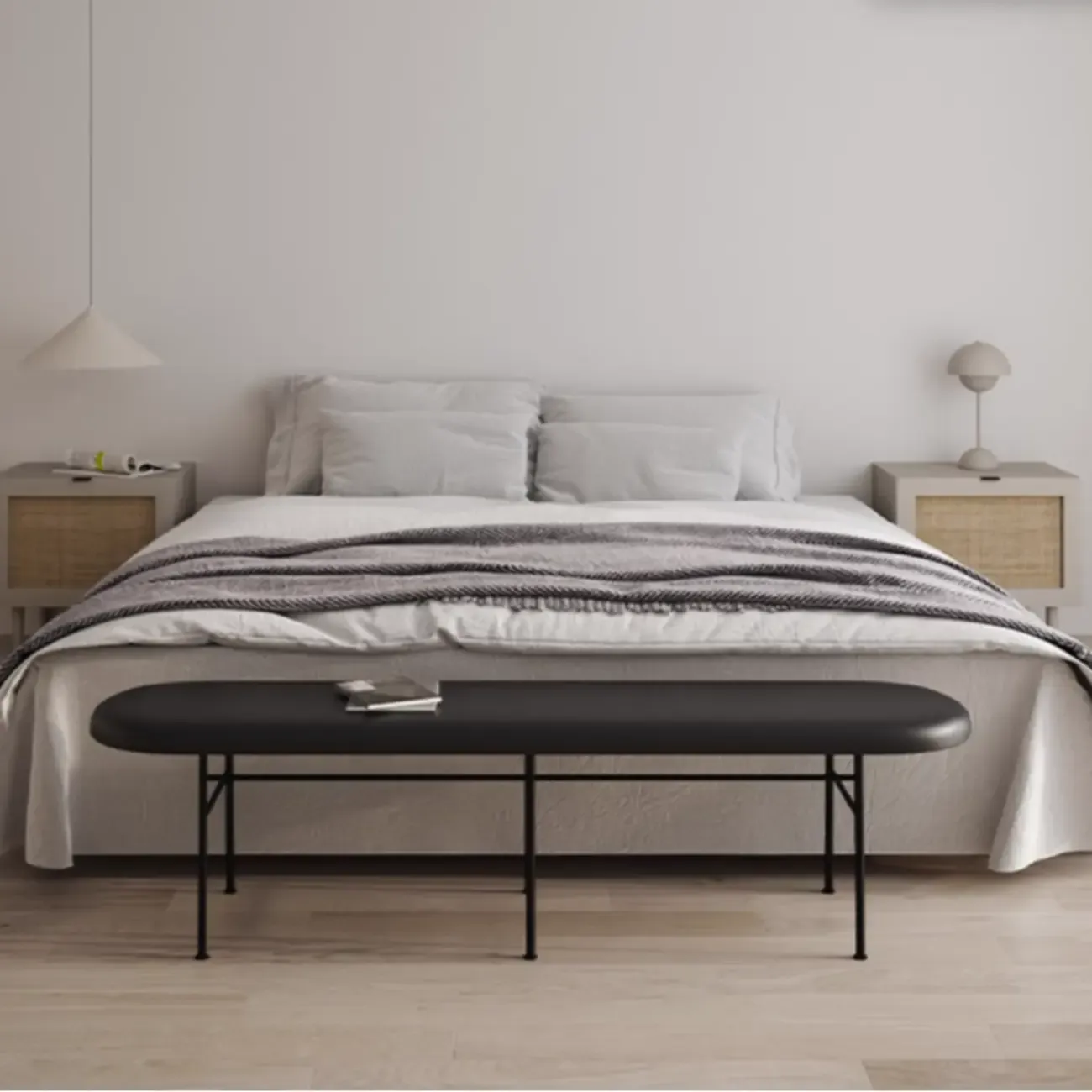 Stylish Long Metal Leather Cushioned Bedroom Bench Image - 1