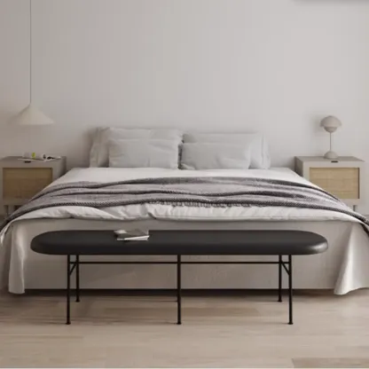 Stylish Long Metal Leather Cushioned Bedroom Bench Image - 1