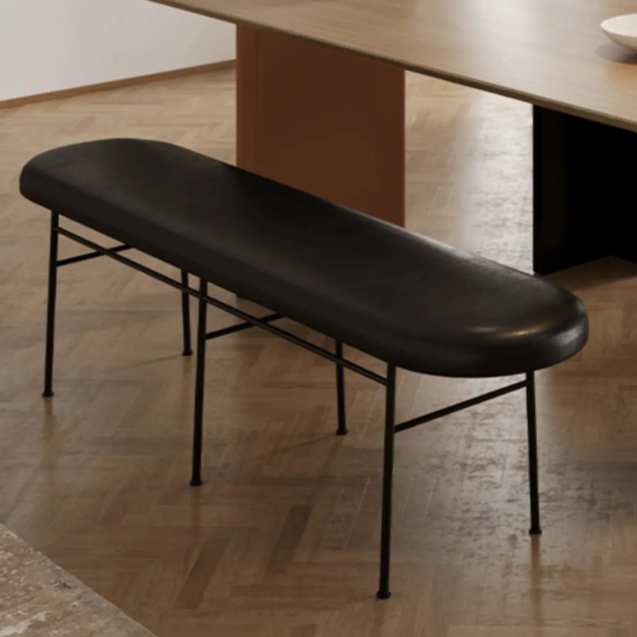 Stylish Long Metal Leather Cushioned Bedroom Bench Image - 2 | homeyfad