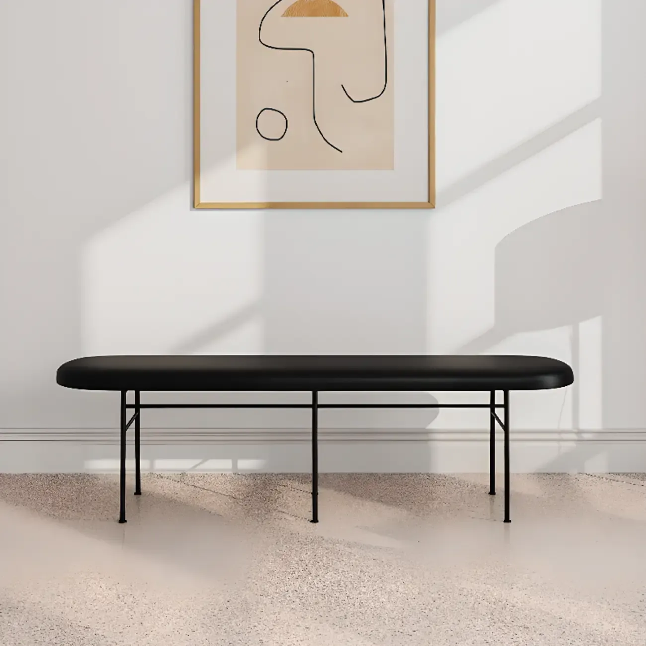 Stylish Long Metal Leather Cushioned Bedroom Bench Image - 3