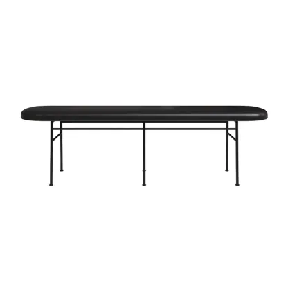 Stylish Long Metal Leather Cushioned Bedroom Bench Image - 5