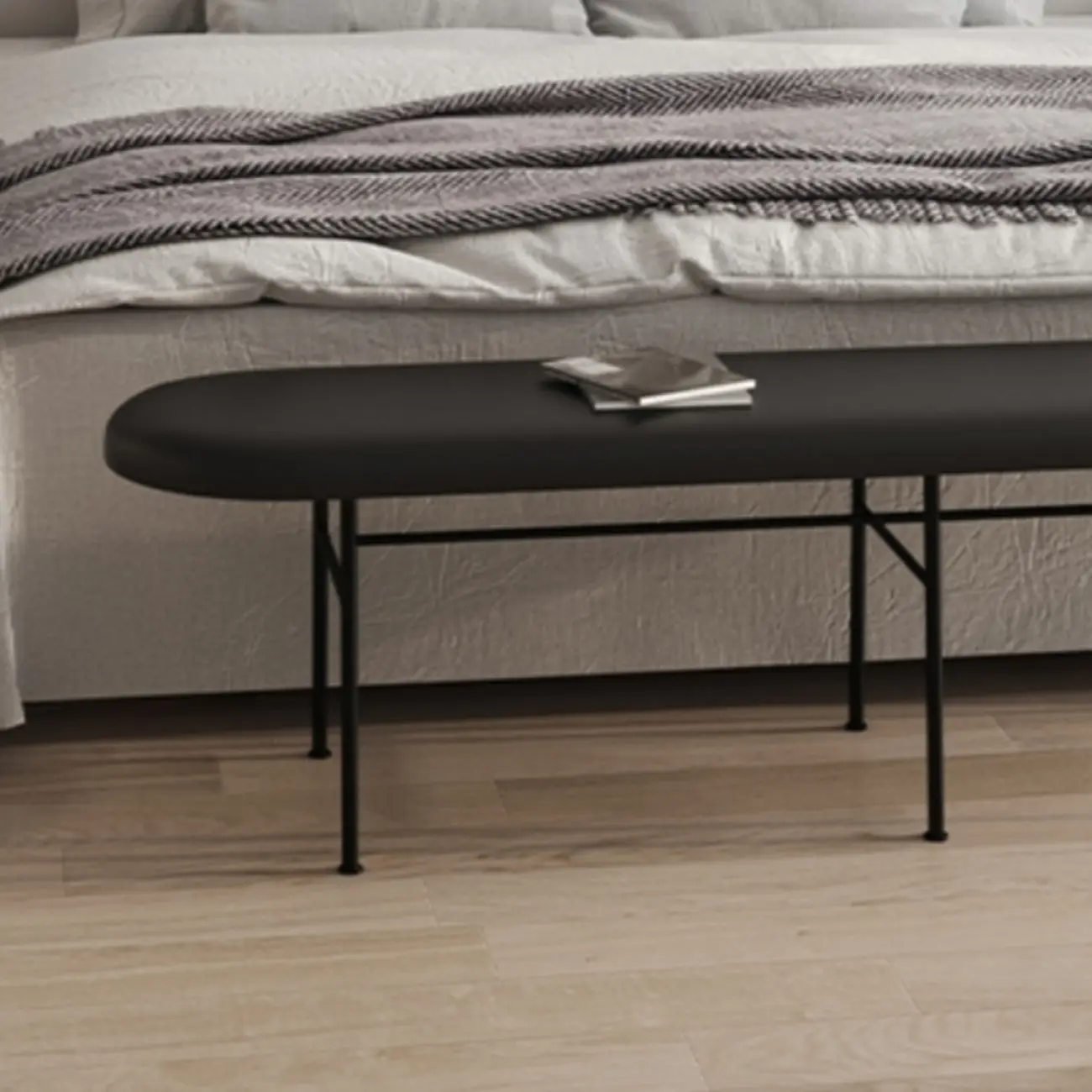 Stylish Long Metal Leather Cushioned Bedroom Bench Image - 6 | homeyfad