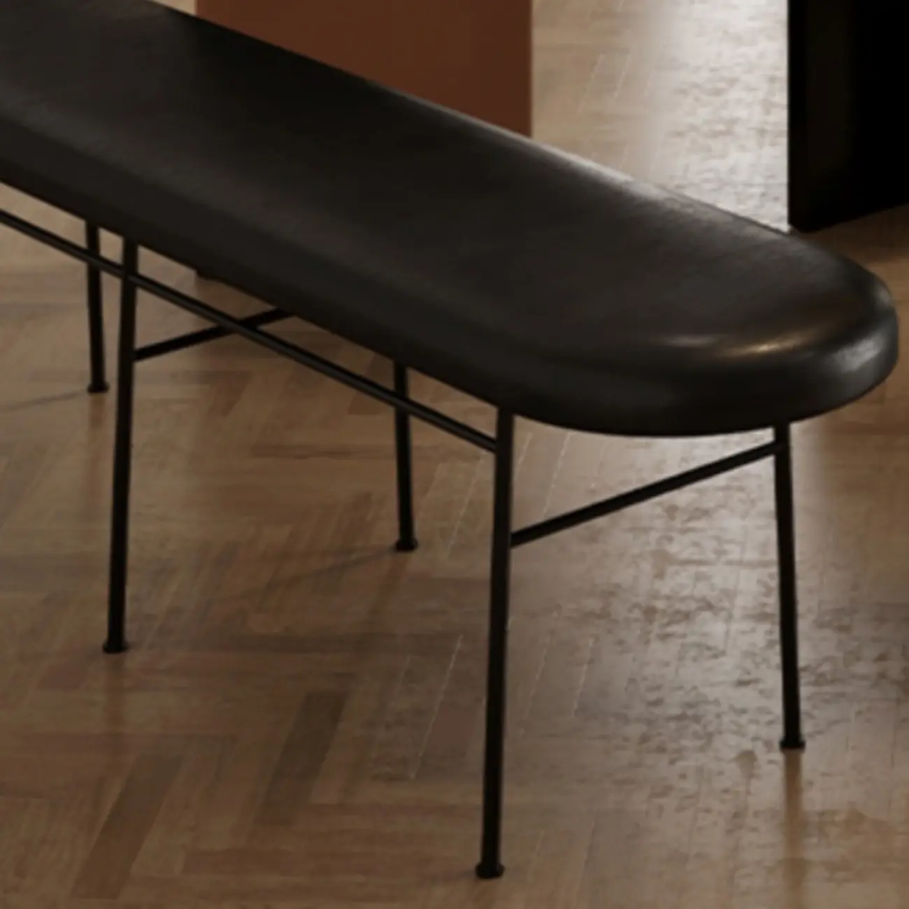 Stylish Long Metal Leather Cushioned Bedroom Bench Image - 7 | homeyfad