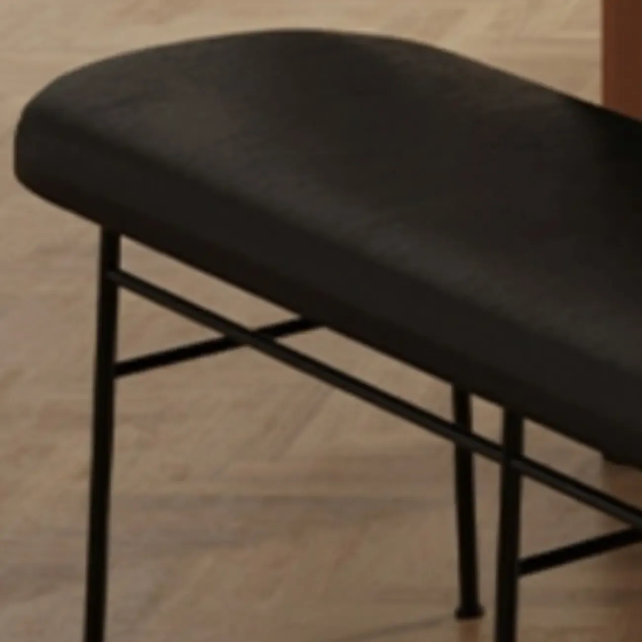 Stylish Long Metal Leather Cushioned Bedroom Bench Image - 8