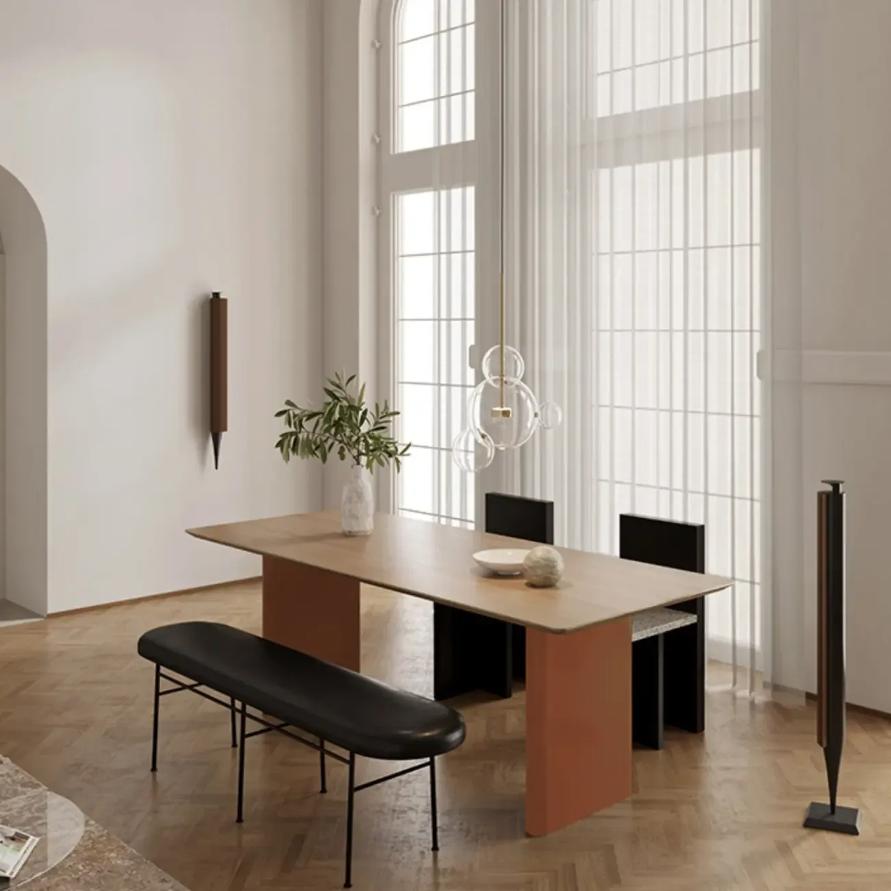 Stylish Long Metal Leather Cushioned Bedroom Bench Image - 9